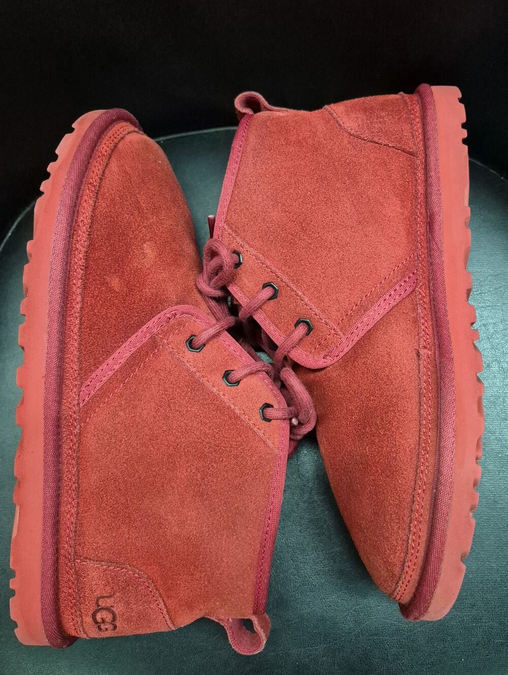 UGG Red Suede Lace-Up Ankle Boots - Picture 3 of 7